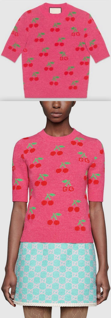 GG Cherry Jacquard Wool Knit Top | DESIGNER INSPIRED FASHIONS