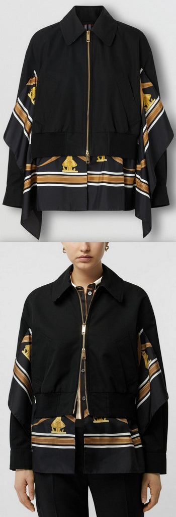 Scarf Detail Cotton Gabardine Harrington Jacket | DESIGNER INSPIRED FASHIONS