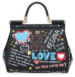 Medium Sicily Graffiti Print Leather Satchel