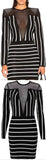Mesh Detail Striped Mini Dress