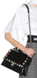 'Kan I' Studded Leather Scalloped Shoulder Bag, Black