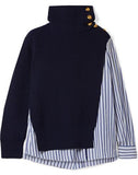 Paneled Striped Cotton-Poplin and Wool Top