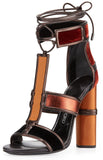 Patchwork Leather Cage Sandals-Multi - DESIGNER INSPIRED FASHIONS