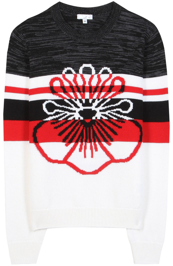 Intarsia Flower Printed Wool Sweater - DESIGNER INSPIRED FASHIONS