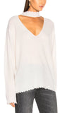 Choker V Neck Sweater, White