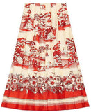 Red Porcelain Garden Print Silk Skirt