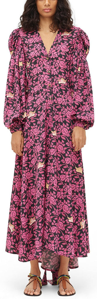 Paula Print Peasant Shirtdress Black/Pink | DESIGNER INSPIRED FASHIONS