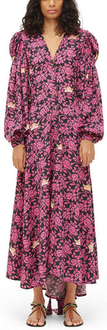 Paula Print Peasant Shirtdress Black/Pink | DESIGNER INSPIRED FASHIONS