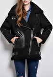 Faux-Shearling-Trim Bomber Jacket, Black or Sand