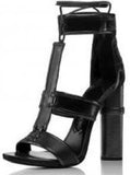Patchwork Leather Cage Sandals in Black or White - DESIGNER INSPIRED FASHIONS