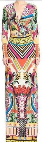 Geometric Multicolor Patchwork Jersey Gown - DESIGNER INSPIRED FASHIONS