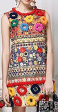 'Carretto' Embroidered Multicolored Shift Dress - DESIGNER INSPIRED FASHIONS