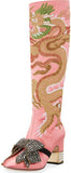 Dragon Satin Mid-Heel Knee Boot, Pink