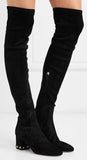 Studded Stretch-Suede Over-the-Knee Boots