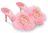 Maribou Trimmed Mules - Pink or White