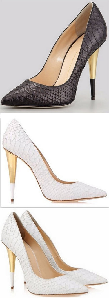 Snakeskin Leather Stiletto Pumps in Black or White - DESIGNER INSPIRED FASHIONS