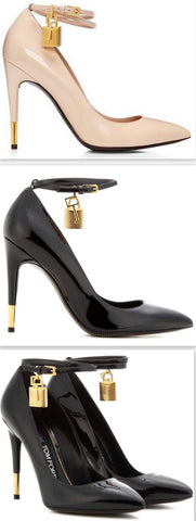 Padlock & Key Embellished Patent Leather Pumps in Nude or Black - DESIGNER INSPIRED FASHIONS