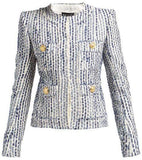 Blue Cotton-Blend Tweed Jacket