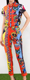 Neon Sign Print Short-Sleeve Shirt and Pant Set