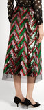 Sequin-Embellished Chevron Midi Skirt