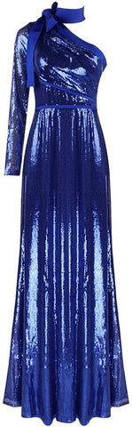 Blue-Sequined One-Sleeve Gown | DESIGNER INSPIRED FASHIONS