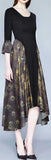 Peacock Print Paneled Asymmetrical Midi Dress