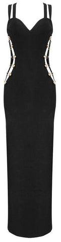 Black Double-Strap Safety-Pin Embellished Gown