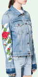 Stripe and Rose Print Denim Jacket