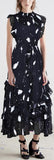 Ruffled Print Midi Dress, Dark Blue