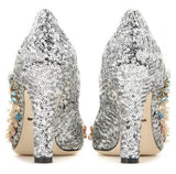 Silver Embellished Mary Jane Court Shoes - DESIGNER INSPIRED FASHIONS