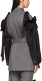 Grey & Black Bows Belted Blazer