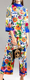 Majolica Print Top and Wide-Leg Cropped Pant Set