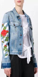 Stripe and Rose Print Denim Jacket
