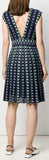 Knit V-Neck Pleated Mini Dress, Dark Blue