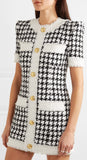 Houndstooth Button Down Tweed Dress