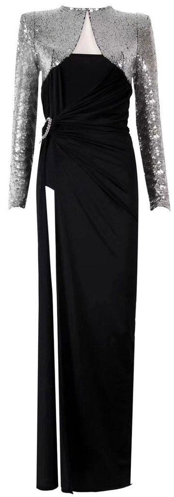 Sequined Ruched Long Gown