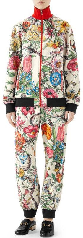 Floral Zip Jacket and Jogging Pant Suit