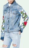 Stripe and Rose Print Denim Jacket