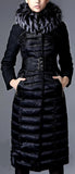 Black Long Fur-Hooded Belted Puffer Coat