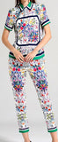 Floral Print Web Top and Capri Pant Set - Black or White