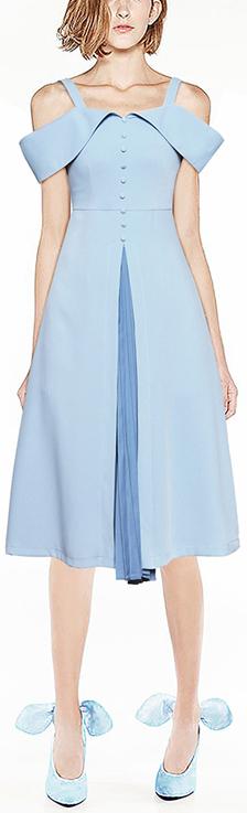 Cold-Shoulder Split Pleat Contrast Dress