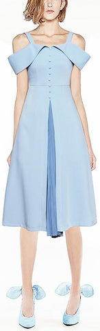 Cold-Shoulder Split Pleat Contrast Dress