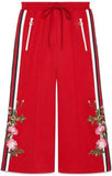 Embroidered Wide-Leg Trousers - Black or Red