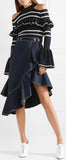 Cold-Shoulder Striped Sweater and Asymmetric Ruffled Skirt *Low Stock*