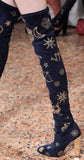 Gold Threaded Zodiac Over-the-Knee Boots - DESIGNER INSPIRED FASHIONS