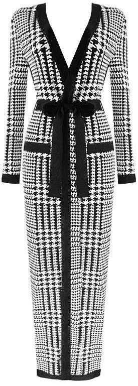 Houndstooth Stretch Cardigan/Wrap-Dress