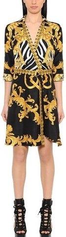 Printed Twill Signature Kimono Dress in Black | DESIGNER INSPIRED FASHIONS