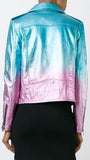 Gradient Metallic Ombre Leather Biker Jacket in Blue & Pink - DESIGNER INSPIRED FASHIONS