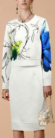 Printed Sweatshirt & Skirt Set in White - DESIGNER INSPIRED FASHIONS