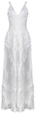 Leaf-Embellished Bandage-Top Midi Dress, White